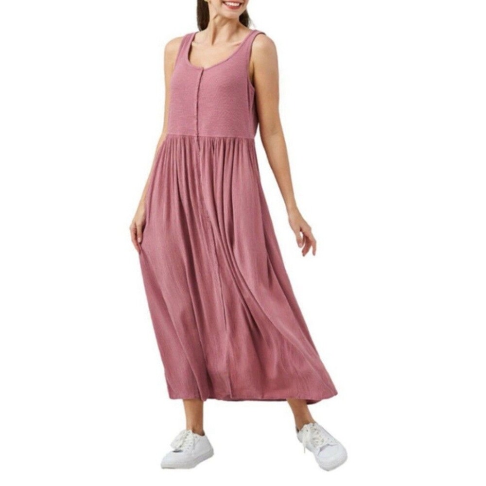 Frye Ladies Tank Button Front Maxi Dress Pink/Rose Size Small Casual